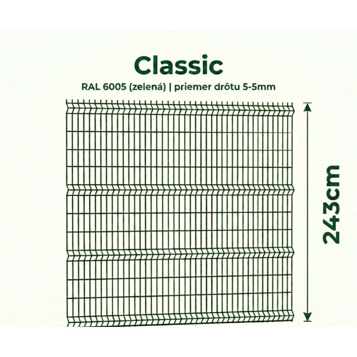 243cm Zelený Panel Classic 3D 