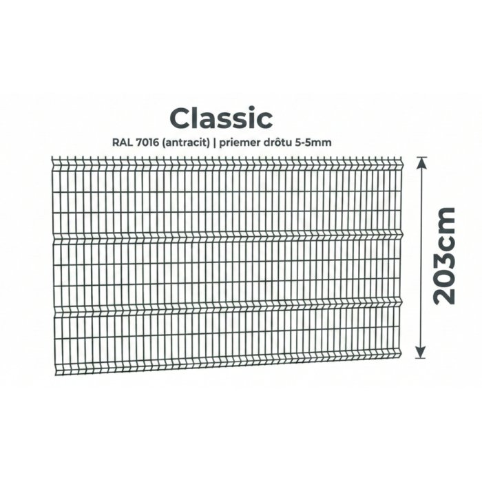 203cm Antracit Panel Classic 3D 
