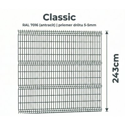 243cm antracit Panel Classic 3D